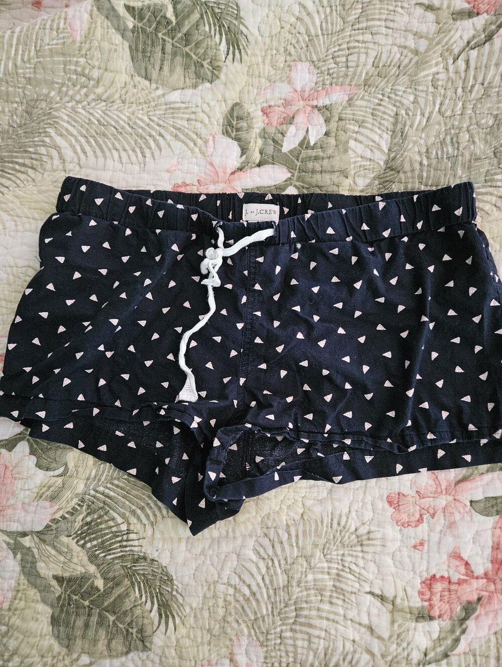 J. Crew Navy Blue Pajama Shorts with Pink Triangle Print
